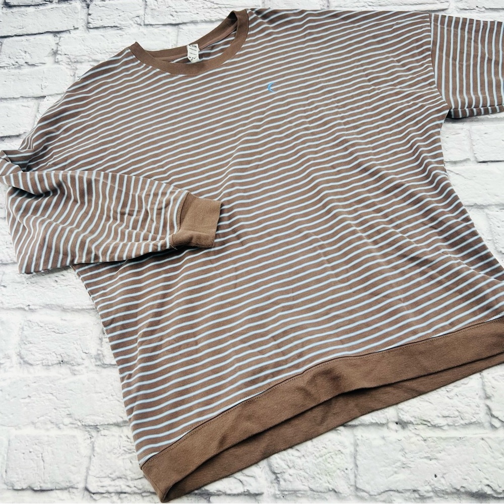 ZYIA Active Brown Blue and White Striped Long Sleeve Tee XS Long Sleeve